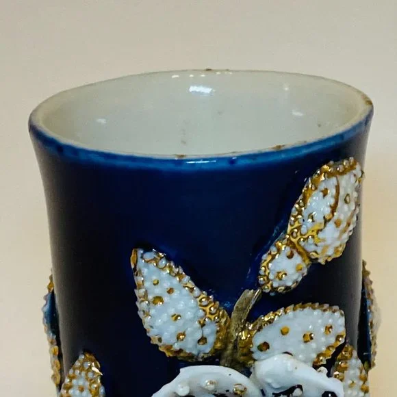 Vintage Mini Porcelain Vase Toothpicks Holder Flowers Beads *issue* - Picture 2 of 8